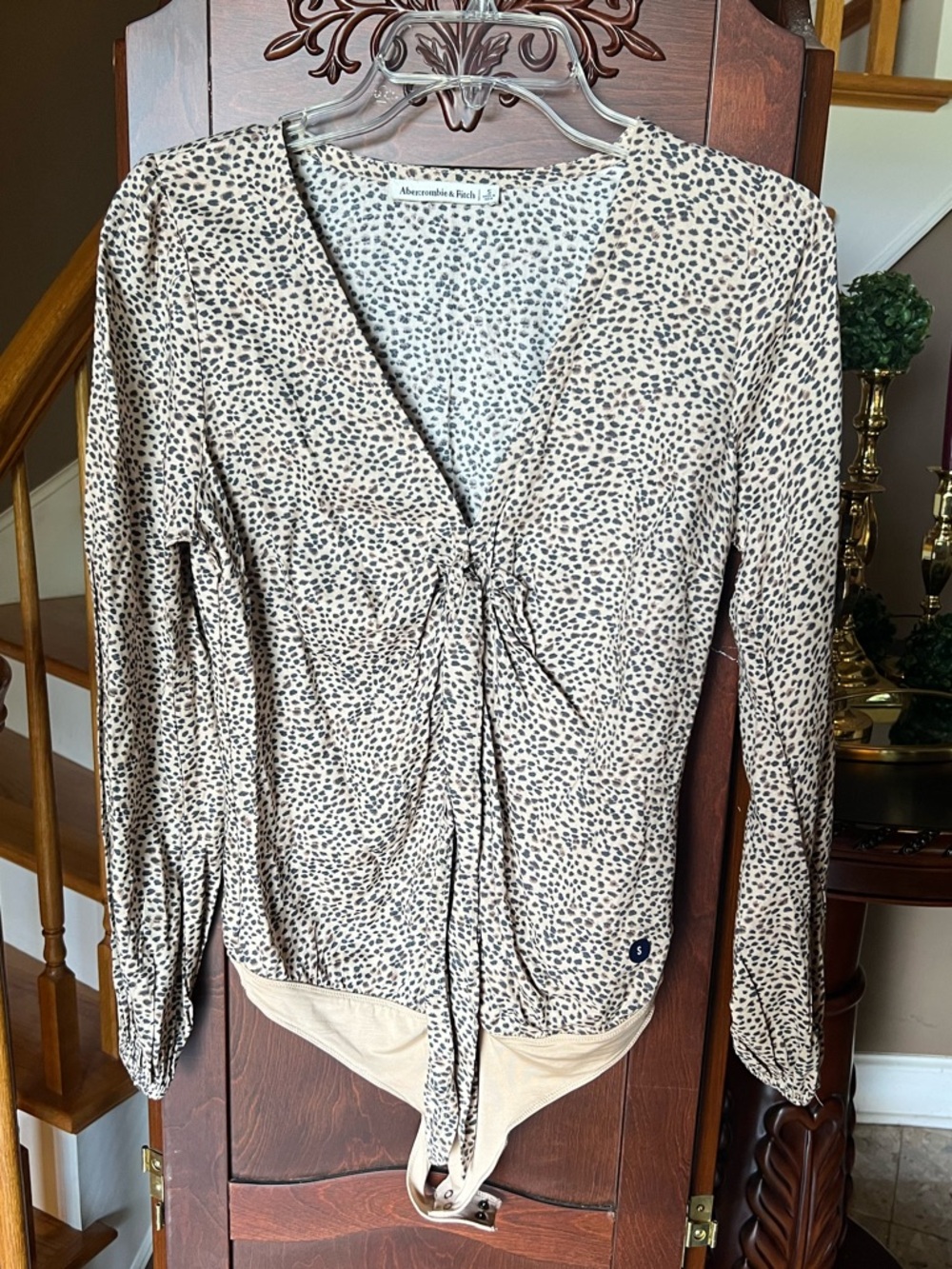 Abercrombie & Fitch NEW Cheetah Tie Front Long Sleeve Bodysuit Mobwife Size S - Picture 2 of 6